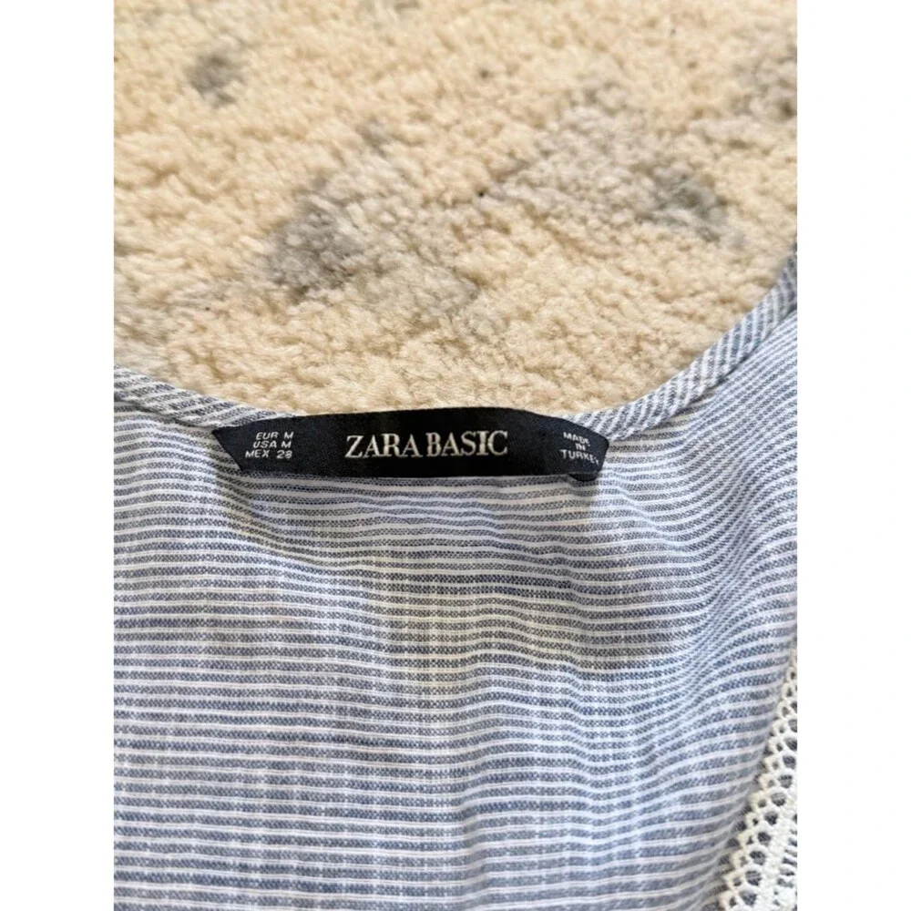 Zara Light Blue V-Neck Lace-Trim Peplum Blouse